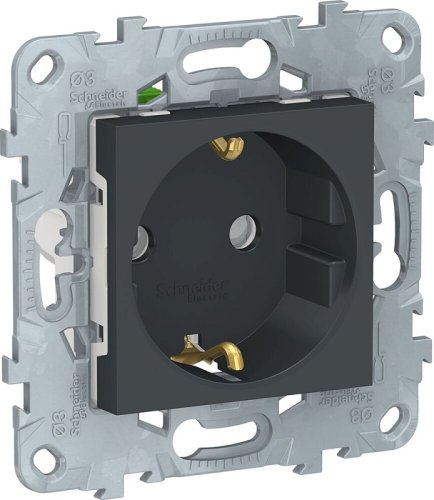 Розетка с заземлением без рамки Schneider Electric Unica New 1-м. шторки антрацит картинка